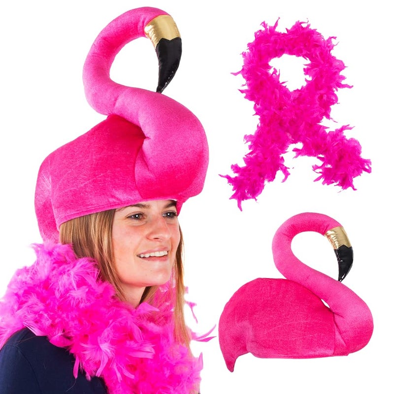 Tigerdoe Flamingo Hat - Pink Feather Boa - 2 Pc Set - Flamingo Costume - Hawaiian Accessories - Beach Party - Flamingo Accessories - Image 1